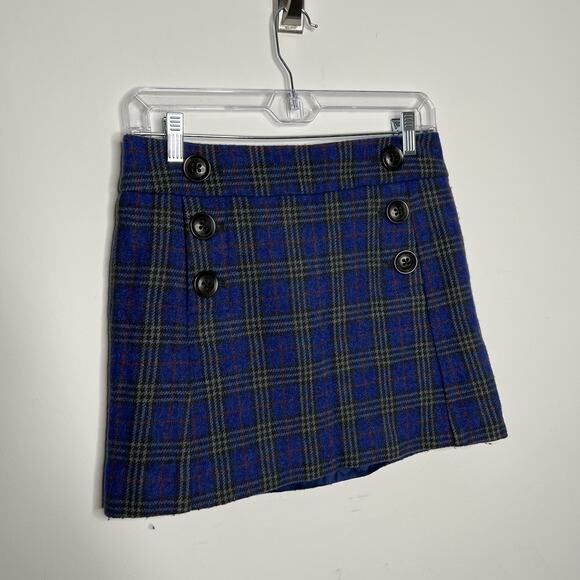 Gap Skirt Womens 0 Blue Tartan Plaid Wool Blend Mini Skirt Preppy School Girl - Picture 3 of 11